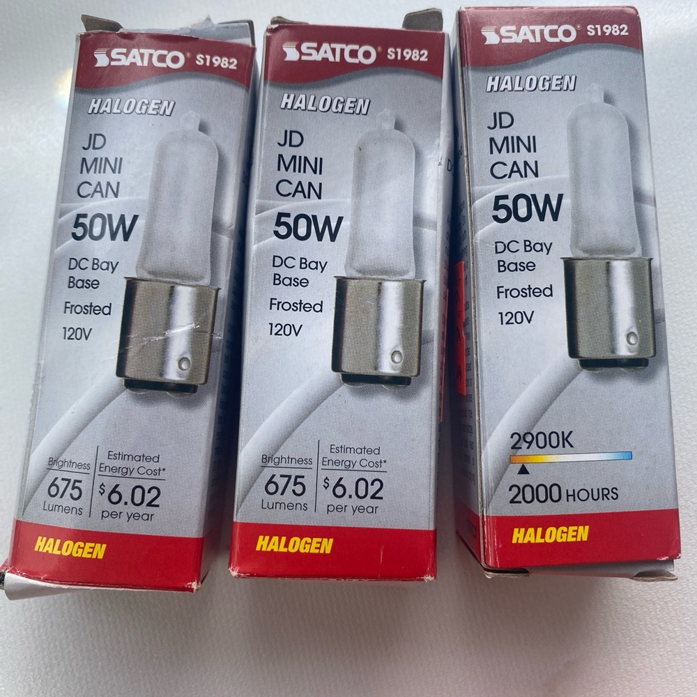 4 PK Satco S1982 Frosted JD Mini Can Type 50 W 120V Halogen 2000 Hours NWT